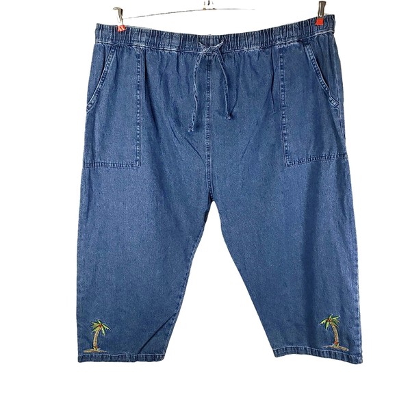 Palm Grove Denim - Palm Grove Womens Cropped Jeans Size 3X Palm Tree Embroidery Drawstring 44x19.5‎